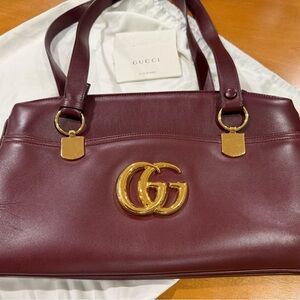 Gucci Maroon Leather Shoulder Bag with Gold Accents